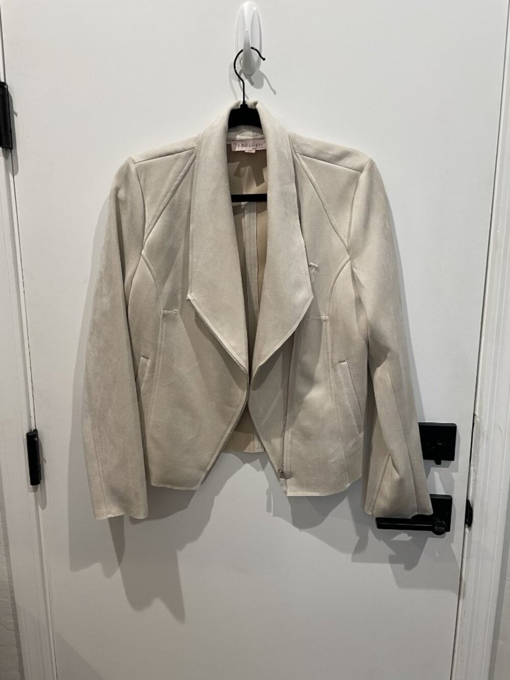 Philosophy Faux Suede Cream Beige Moto Jacket - Size Medium - New without Tags